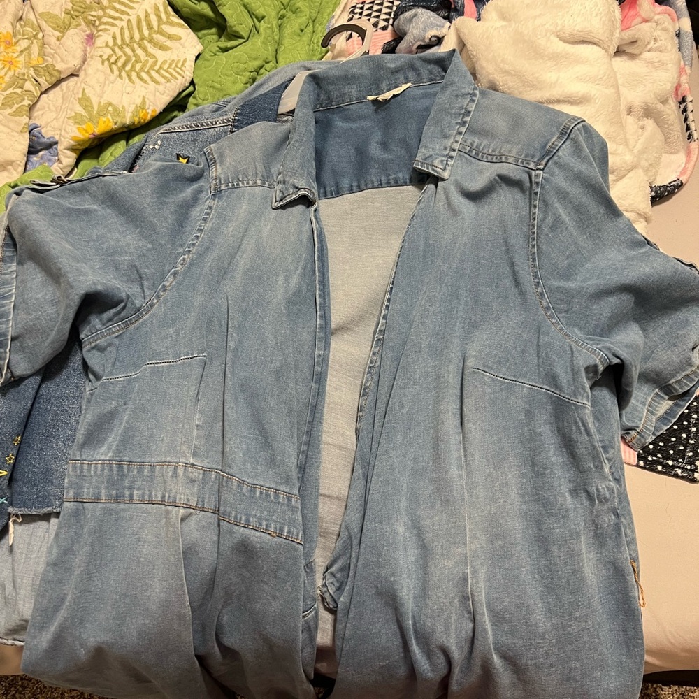 Long short sleeve Denim Blue Women's Jacket, midi length!